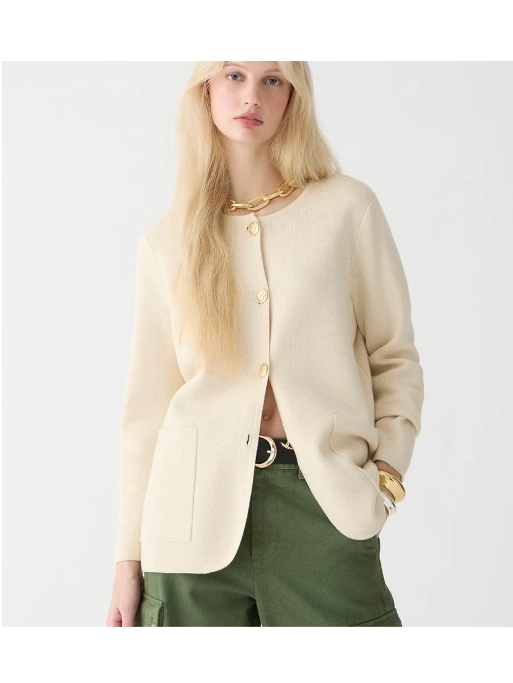 J. Crew Giselle Knit Sweater Blazer in Bleached Sand Sz L